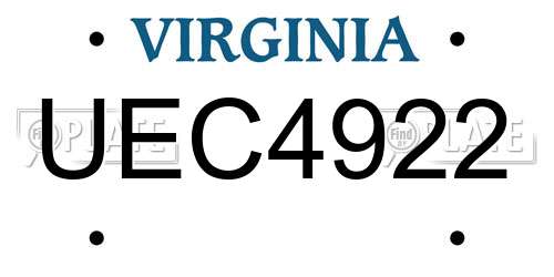 UEC4922 Virginia License Plate