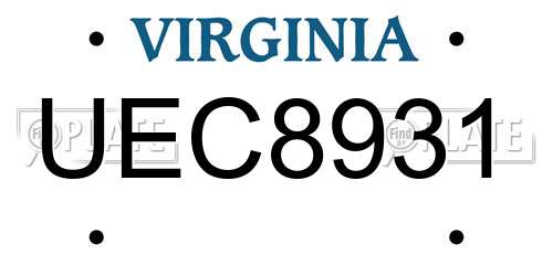 UEC8931 Virginia License Plate