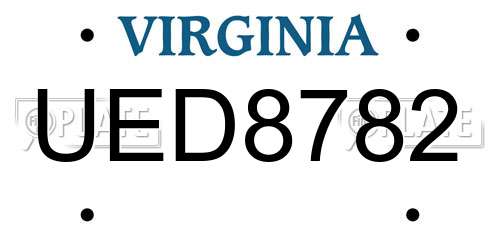 UED8782 Virginia License Plate