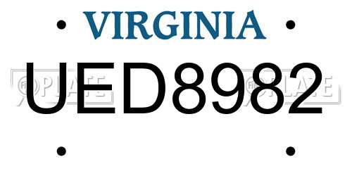 UED8982 Virginia License Plate