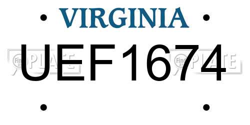UEF1674 Virginia License Plate