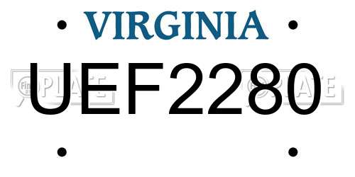 UEF2280 Virginia License Plate