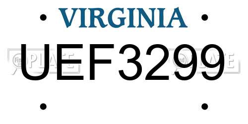 UEF3299 Virginia License Plate