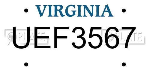 UEF3567 Virginia License Plate