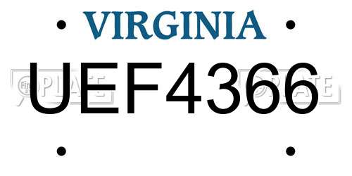 UEF4366 Virginia License Plate