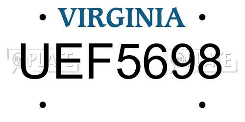 UEF5698 Virginia License Plate