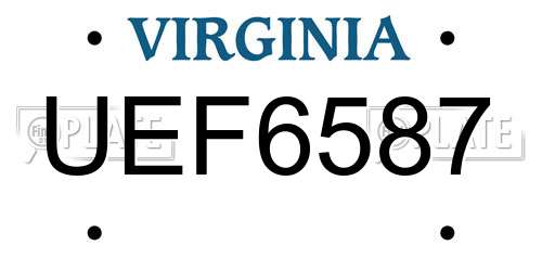 UEF6587 Virginia License Plate