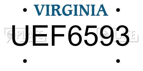 UEF6593 Virginia License Plate