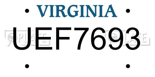 UEF7693 Virginia License Plate
