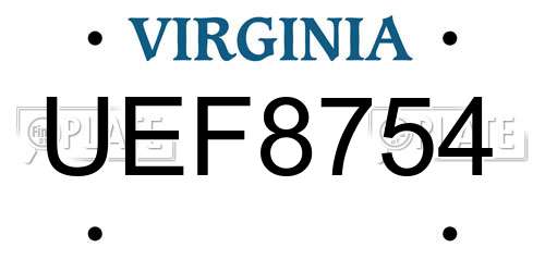 UEF8754 Virginia License Plate
