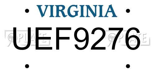 UEF9276 Virginia License Plate