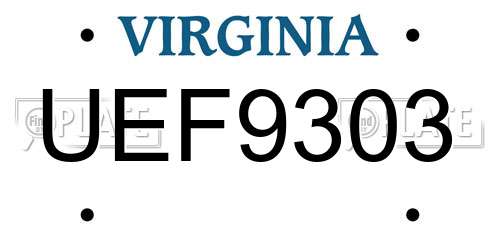 UEF9303 Virginia License Plate