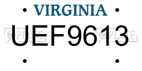 UEF9613 Virginia License Plate