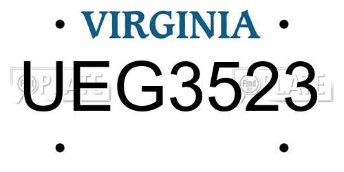 UEG3523 Virginia License Plate