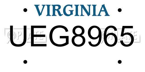 UEG8965 Virginia License Plate