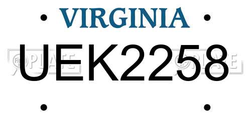 UEK2258 Virginia License Plate