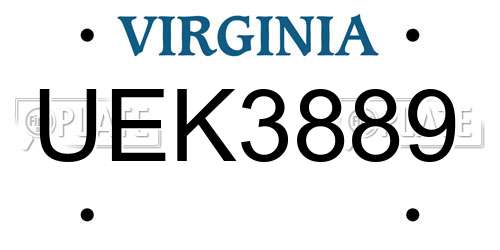 UEK3889 Virginia License Plate