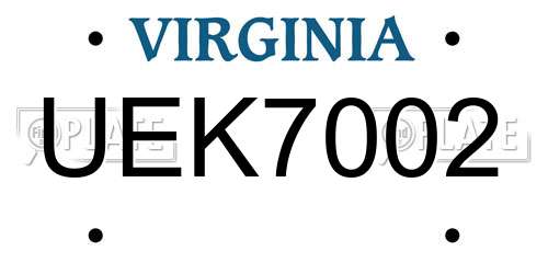 UEK7002 Virginia License Plate