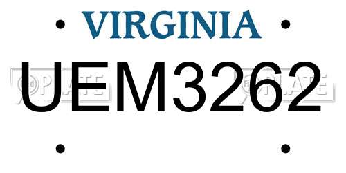 UEM3262 Virginia License Plate