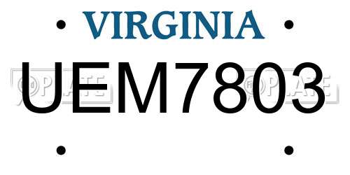 UEM7803 Virginia License Plate