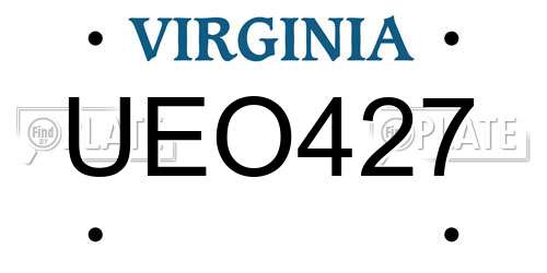 UEO427 Virginia License Plate