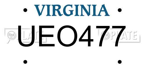 UEO477 Virginia License Plate