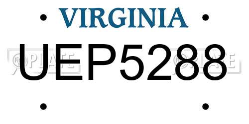 UEP5288 Virginia License Plate