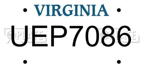 UEP7086 Virginia License Plate
