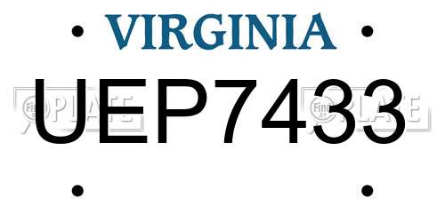UEP7433 Virginia License Plate