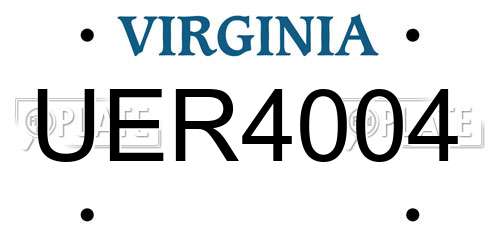 UER4004 Virginia License Plate