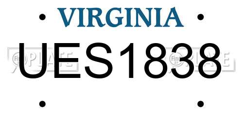 UES1838 Virginia License Plate
