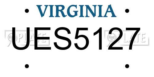 UES5127 Virginia License Plate