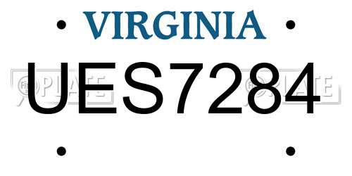 UES7284 Virginia License Plate