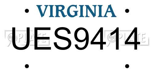 UES9414 Virginia License Plate