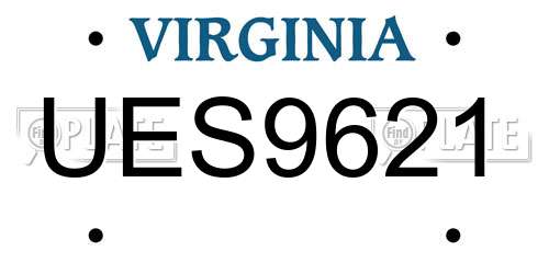 UES9621 Virginia License Plate