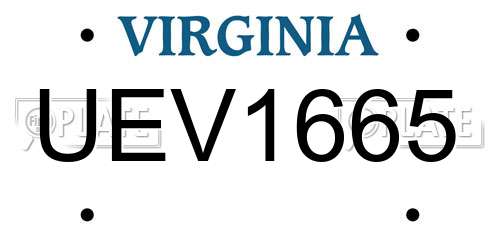 UEV1665 Virginia License Plate