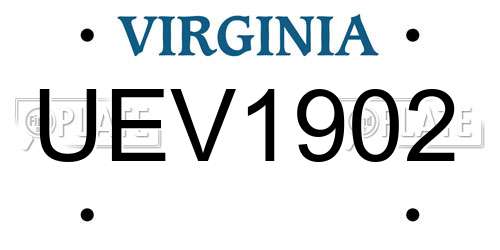 UEV1902 Virginia License Plate
