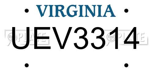 UEV3314 Virginia License Plate