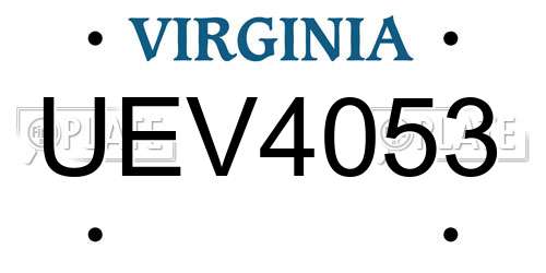 UEV4053 Virginia License Plate