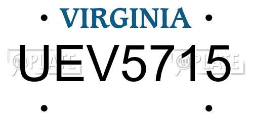 UEV5715 Virginia License Plate
