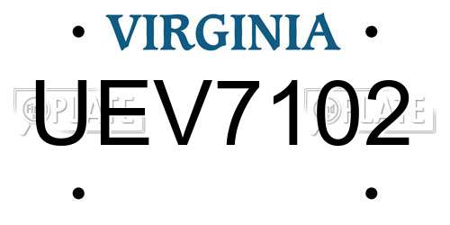 UEV7102 Virginia License Plate