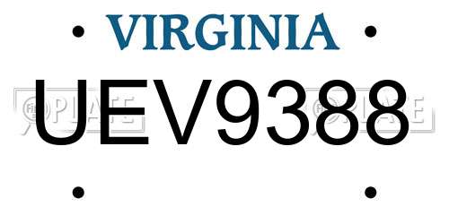 UEV9388 Virginia License Plate