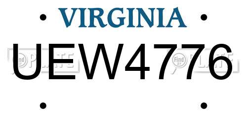 UEW4776 Virginia License Plate