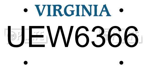 UEW6366 Virginia License Plate