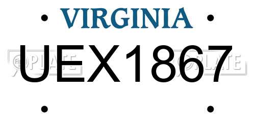UEX1867 Virginia License Plate
