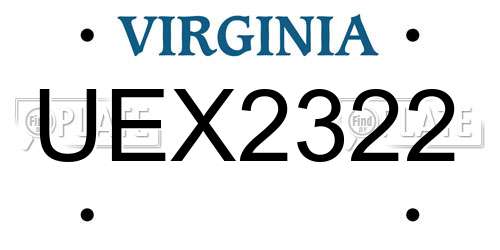 UEX2322 Virginia License Plate