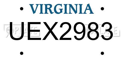 UEX2983 Virginia License Plate
