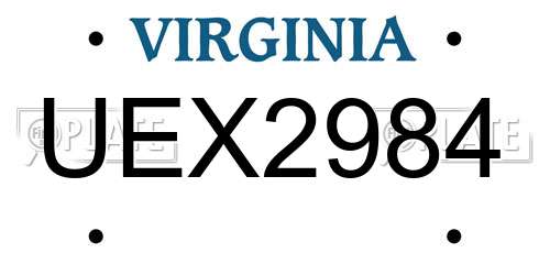 UEX2984 Virginia License Plate