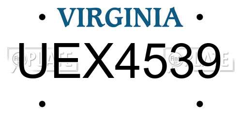 UEX4539 Virginia License Plate