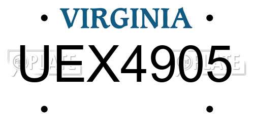 UEX4905 Virginia License Plate